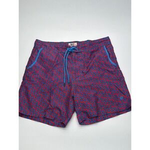 Beach Bros Mens Red Blue Star Print Swim Trunks Mesh Drawstring Size Medium